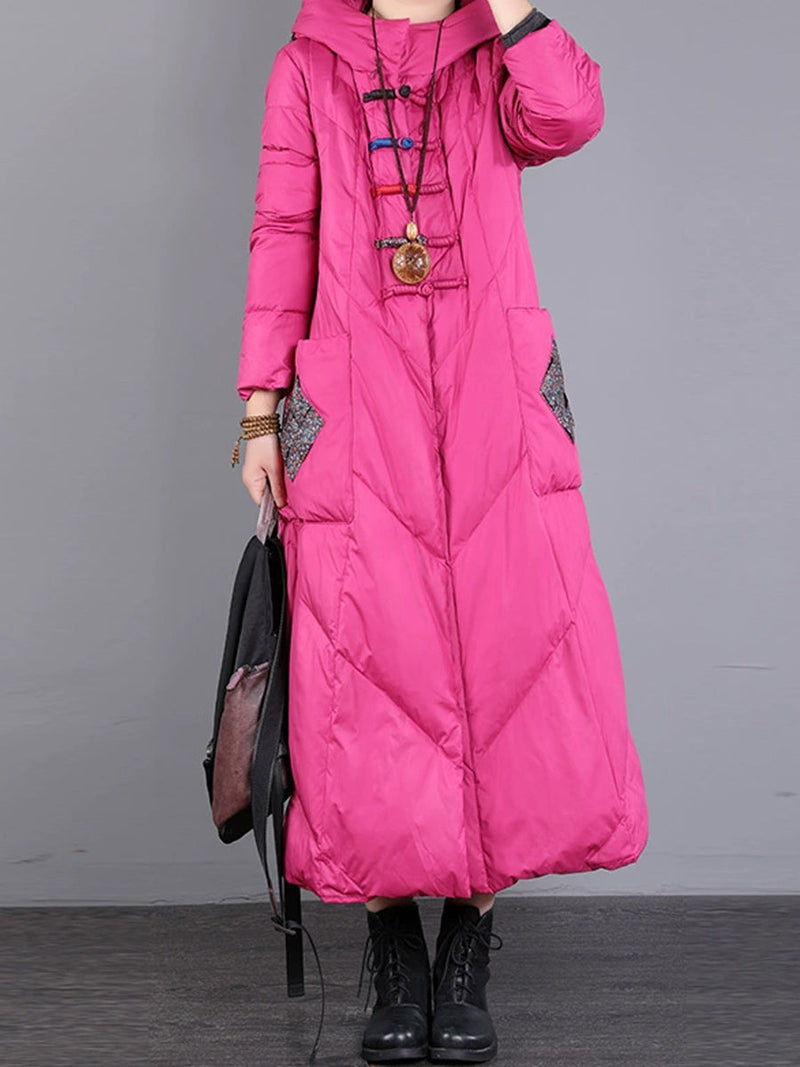 Winter Patch Hooded Long Down Coat Wu028
