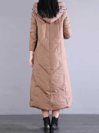 Winter Patch Hooded Long Down Coat Wu028