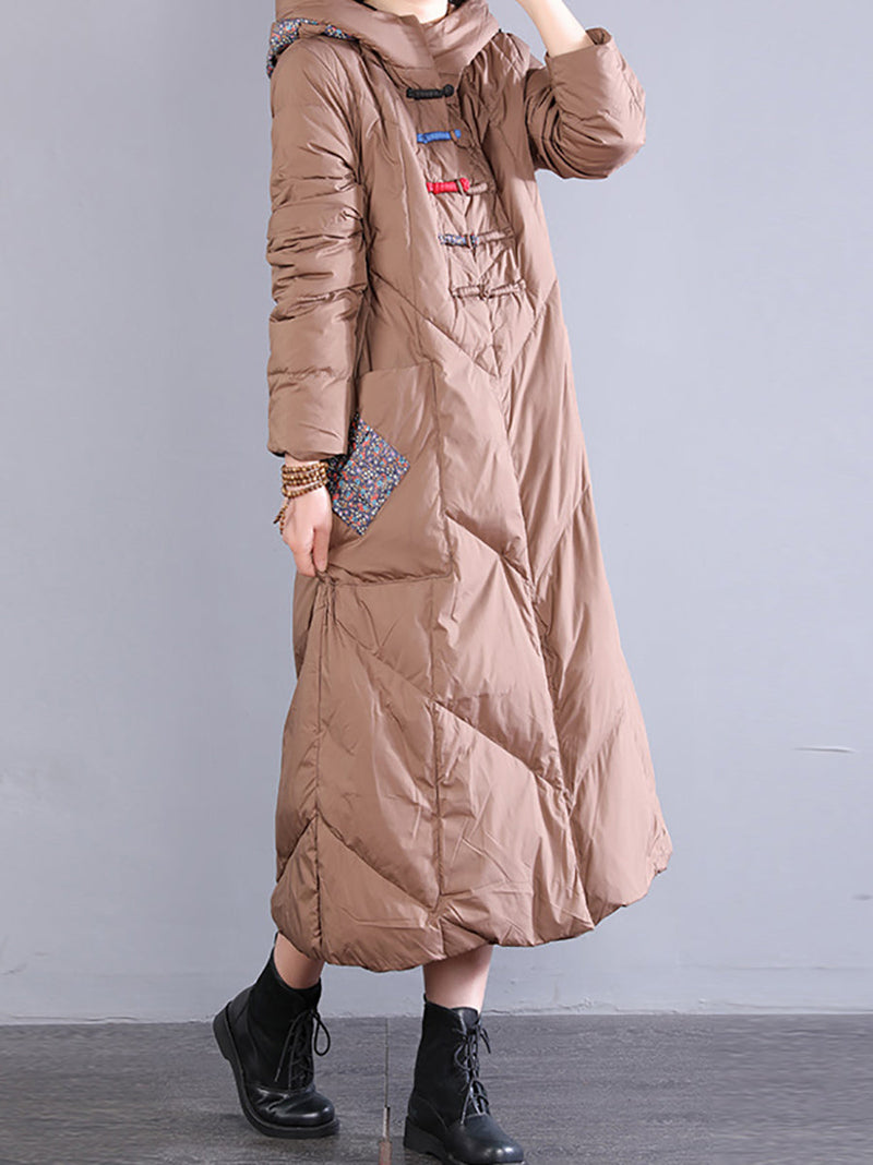 Winter Patch Hooded Long Down Coat Wu028