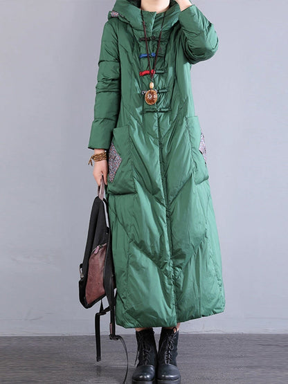 Winter Patch Hooded Long Down Coat Wu028