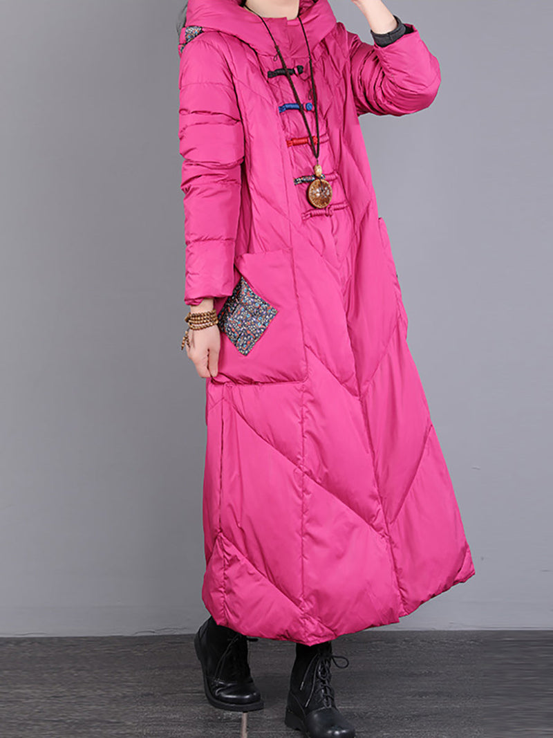 Winter Patch Hooded Long Down Coat Wu028