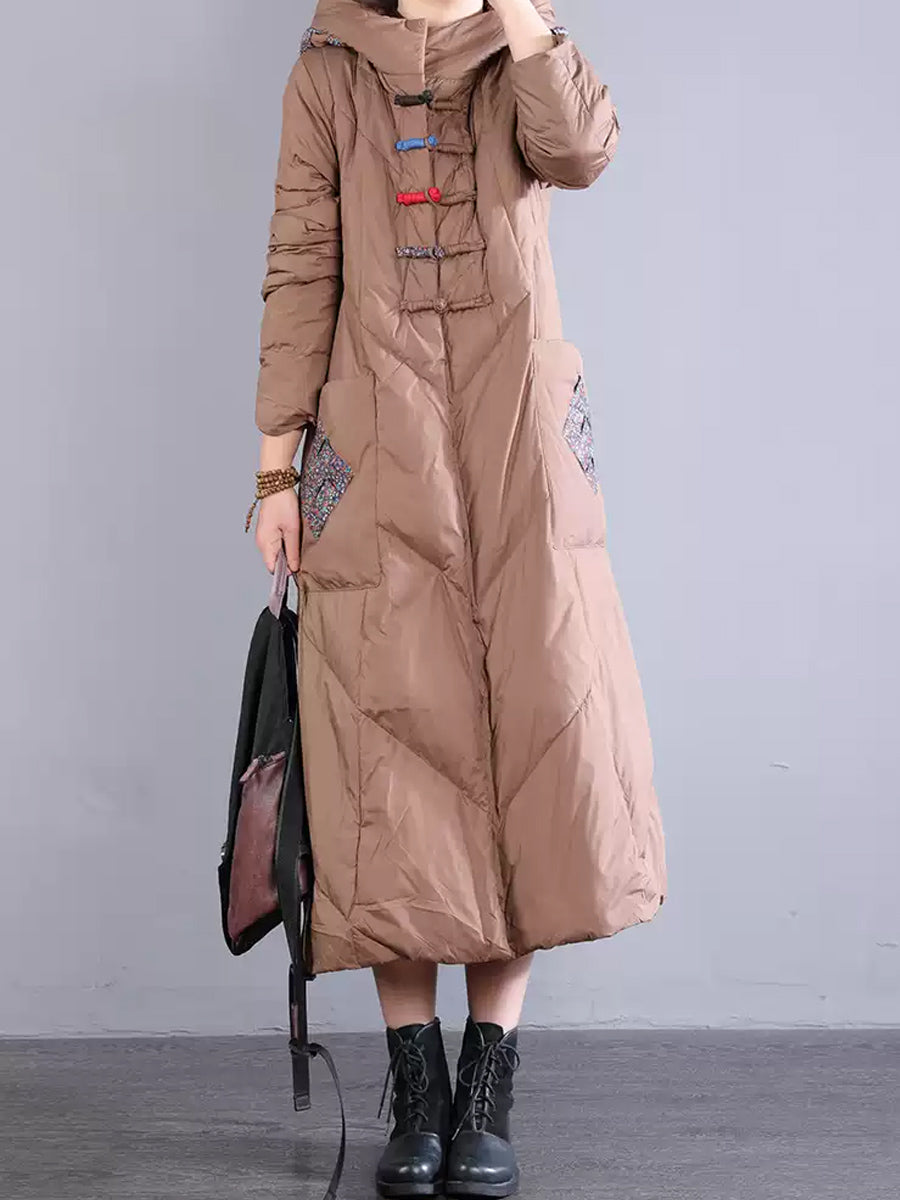 Winter Patch Hooded Long Down Coat Wu028