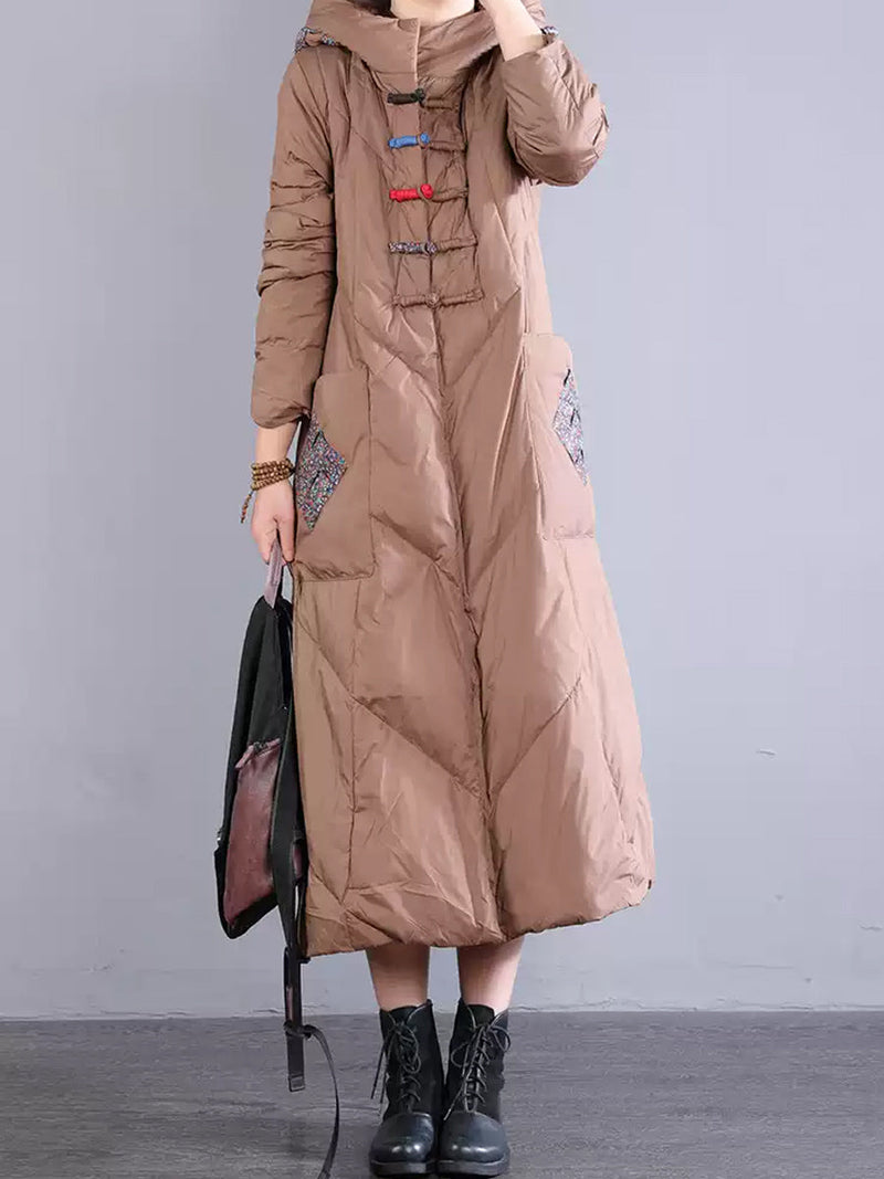 Winter Patch Hooded Long Down Coat Wu028