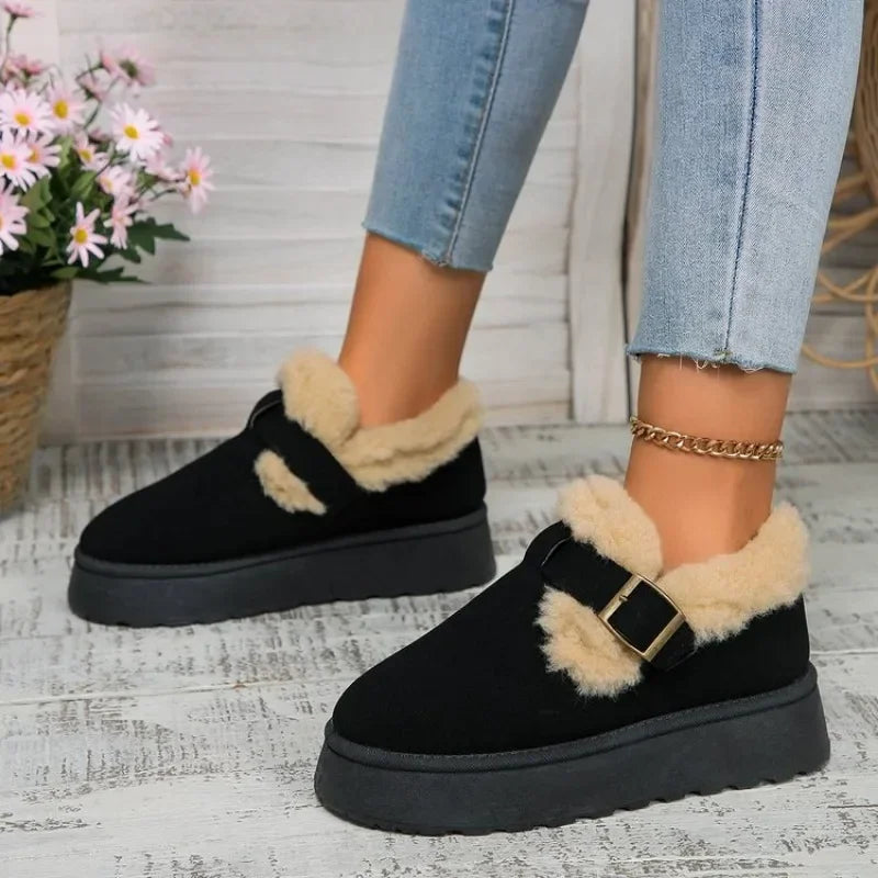 2024fashion Plush Flat Shoes Suede Round Toe Color Snow Boots Warm Flat Non-slip Ankle Boots Botas Mujer