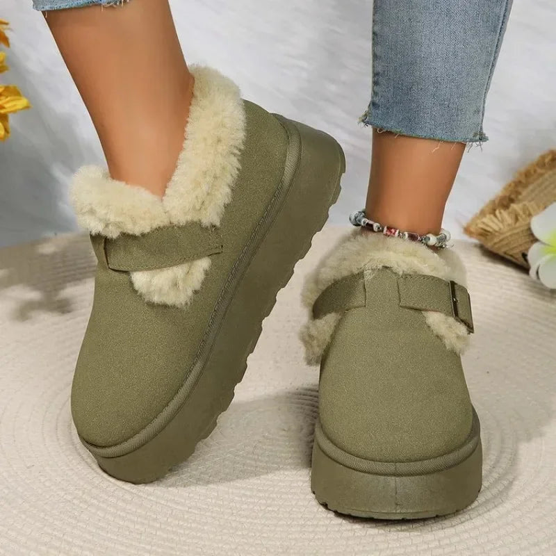 2024fashion Plush Flat Shoes Suede Round Toe Color Snow Boots Warm Flat Non-slip Ankle Boots Botas Mujer