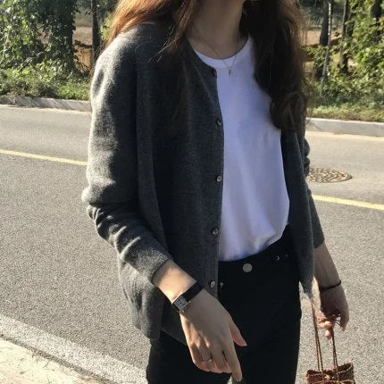 Single Knitted Long Pink Crop Knitted Cardigan Sweater