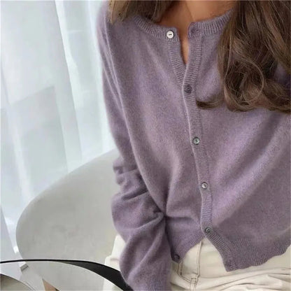 Single Knitted Long Pink Crop Knitted Cardigan Sweater