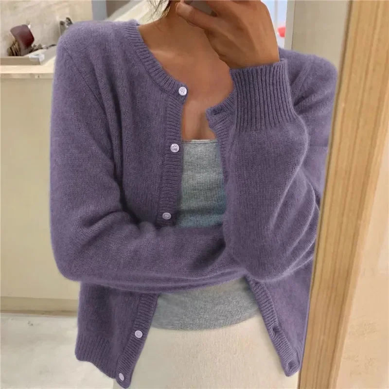 Single Knitted Long Pink Crop Knitted Cardigan Sweater