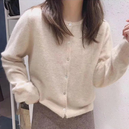 Single Knitted Long Pink Crop Knitted Cardigan Sweater