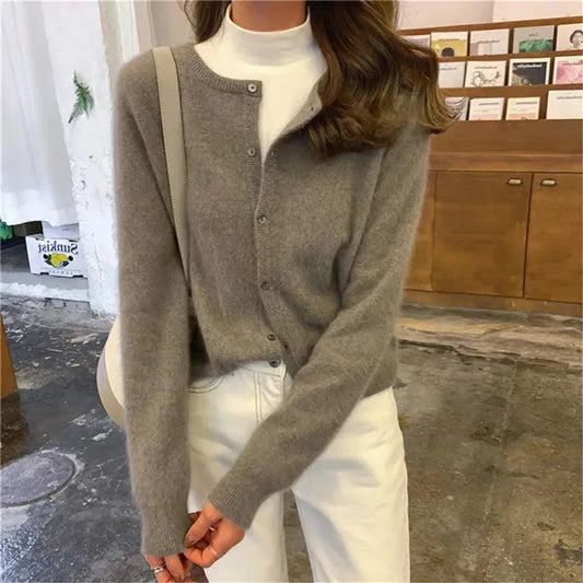 Single Knitted Long Pink Crop Knitted Cardigan Sweater