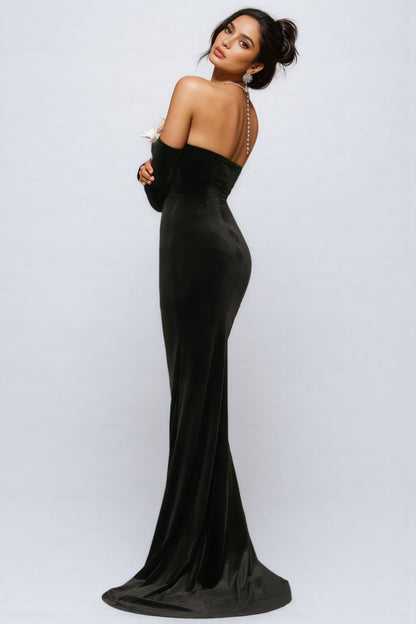 Eira Velvet Strapless With Bow Maxi Dress