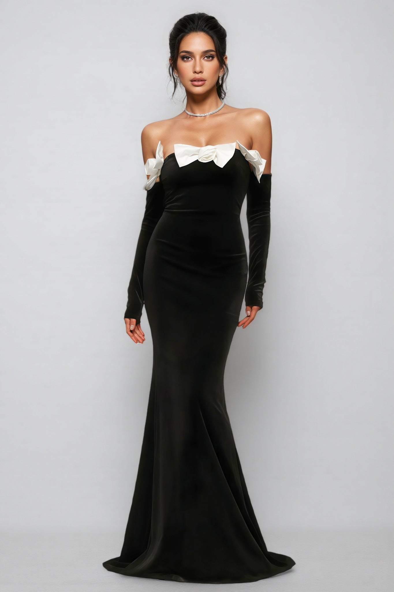 Eira Velvet Strapless With Bow Maxi Dress