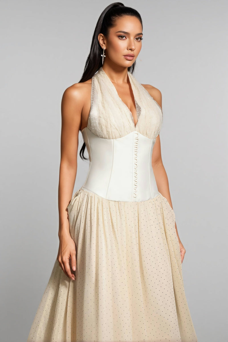 Elsone Halter Sleeveless V-neck Maxi Dress