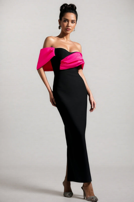 Cadao Off-the-shoulder Fold Bandage Maxi Dress