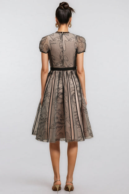 Hermione Short Sleeves Jacquard Midi Dress
