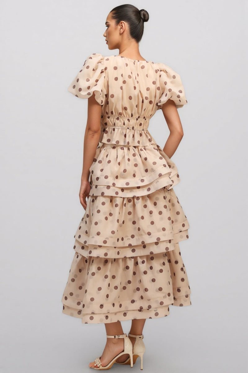 Margaux Puff Sleeves Dot Printed Maxi Dress Set