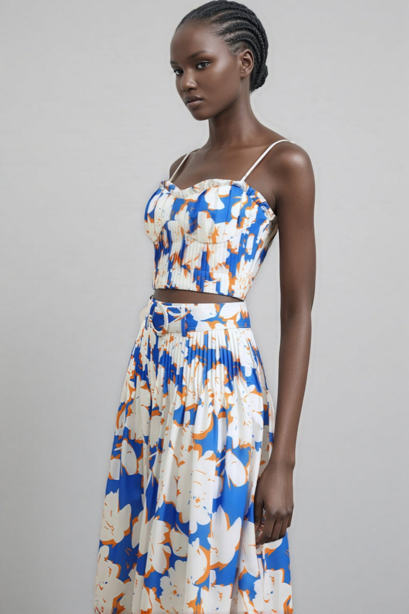 Embet Print Puffy Sleeve Maxi Dress Set