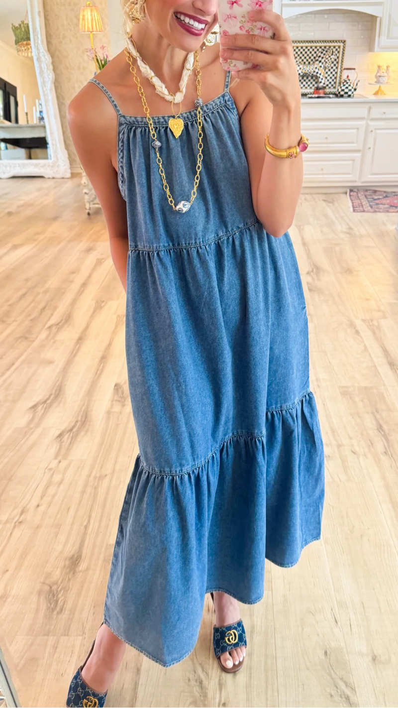 Denim Tiered Maxi Dress