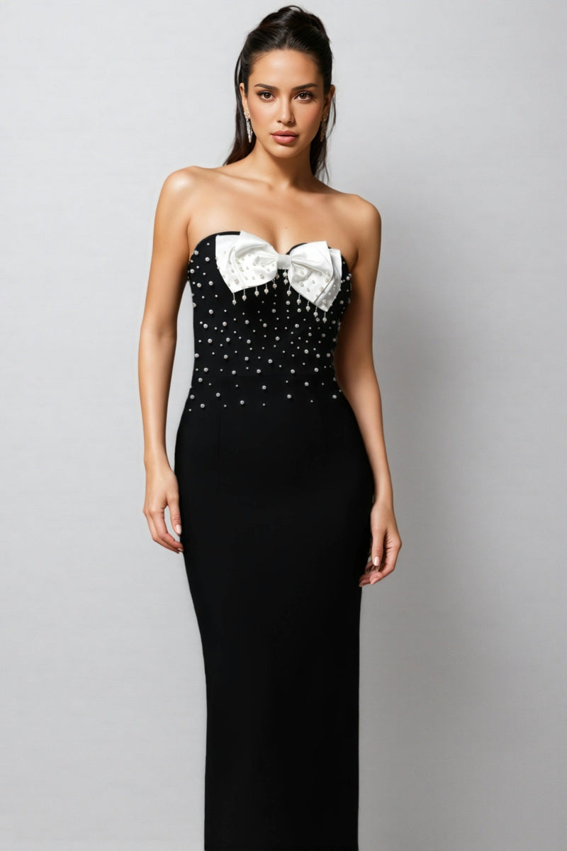 Ezgi Sleeveless Bow Pearl Bandage Maxi Dress