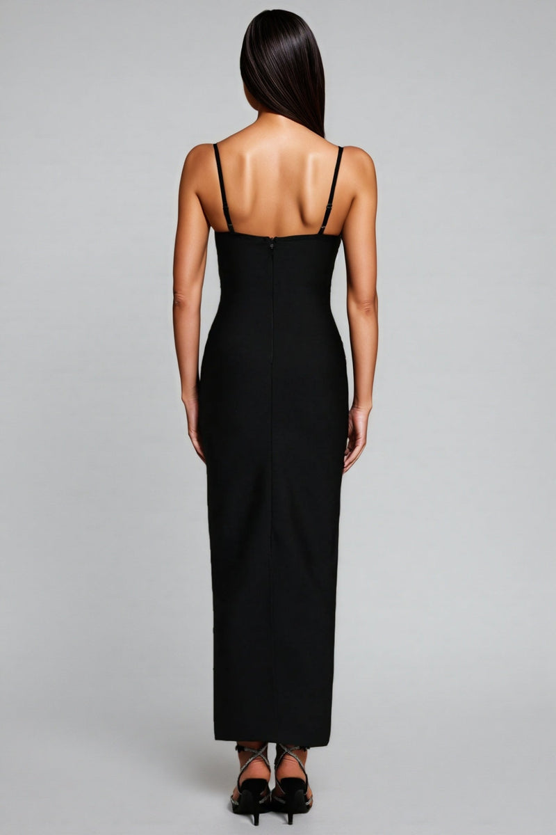Geyren Sleeveless Diamond V-neck Bandage Maxi Dress