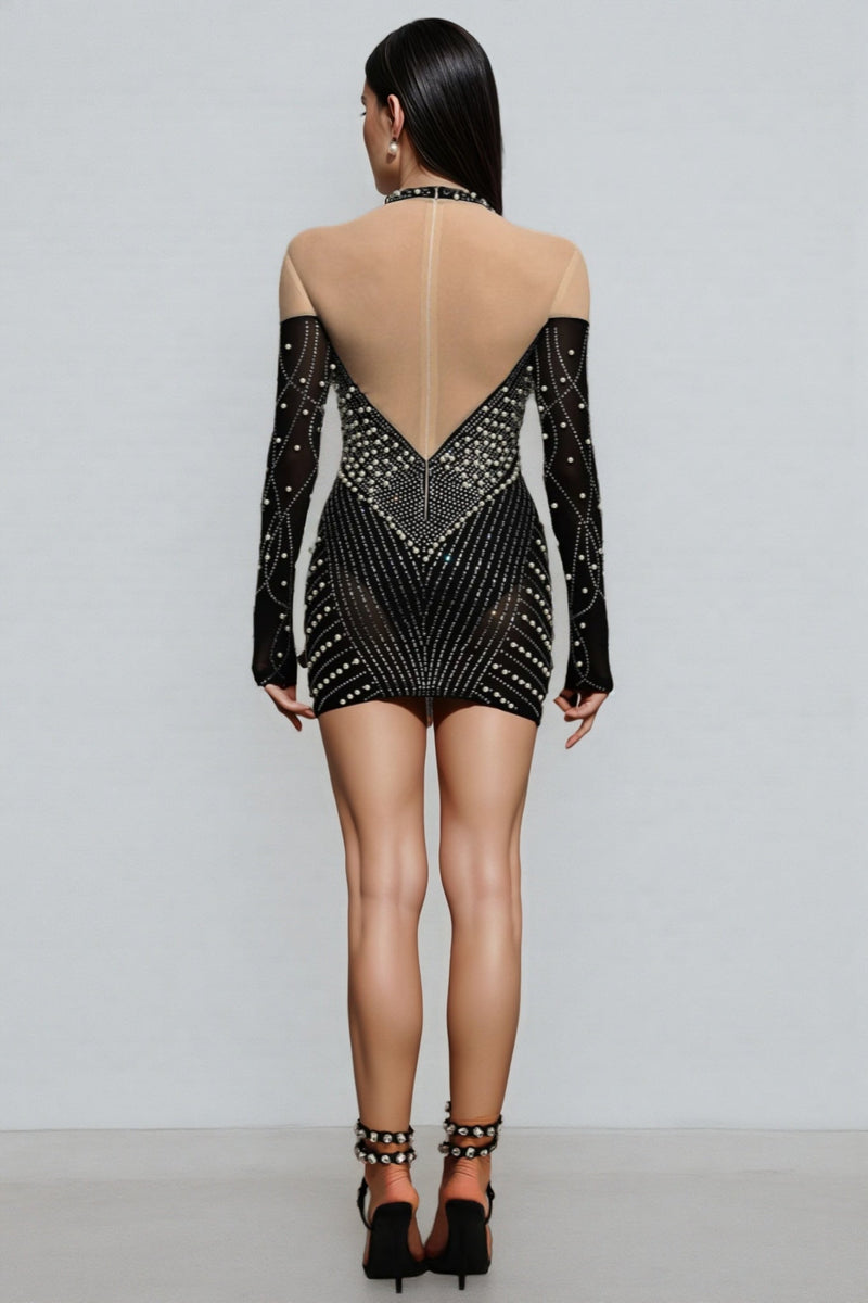 Lousia Long Sleeves Diamond Pearl Mini Dress