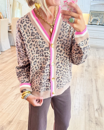 Camel Animal Pattern Button Down Cardigan