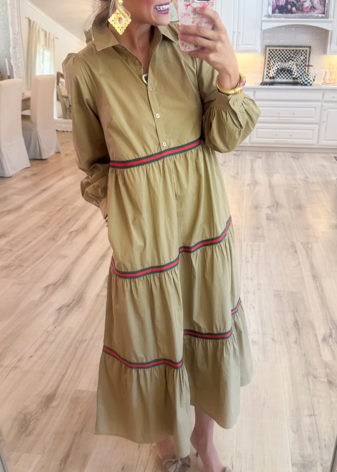 Taupe Tiered Long Sleeve Maxi Dress
