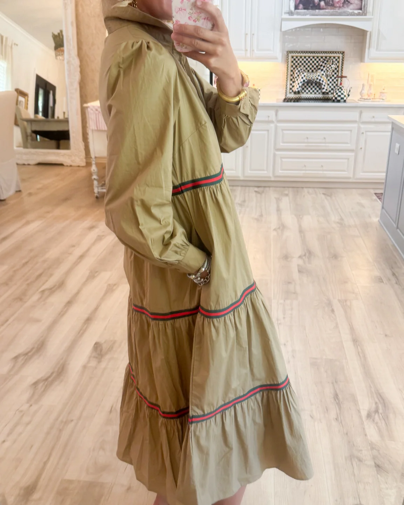 Taupe Tiered Long Sleeve Maxi Dress