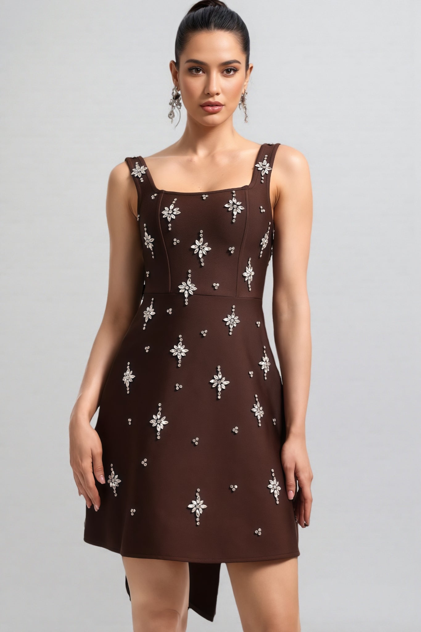 Julieta Square Neck Rhinestone Bandage Maxi Dress