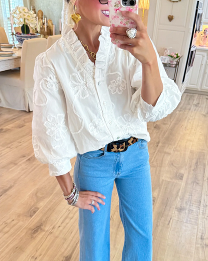 White Button-down 3d Blouse