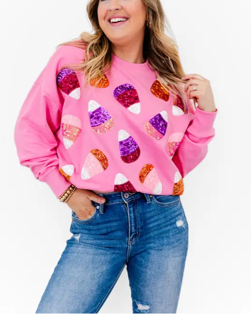 Candy Corn Sequin Embellished Sweatshirt-pink