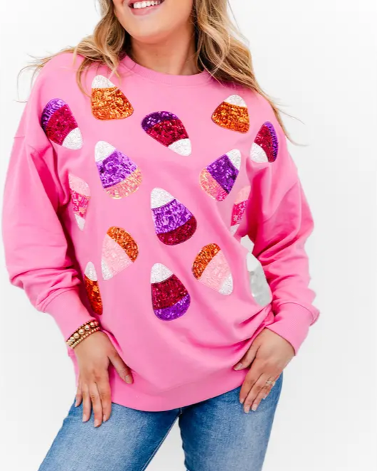 Candy Corn Sequin Embellished Sweatshirt-pink