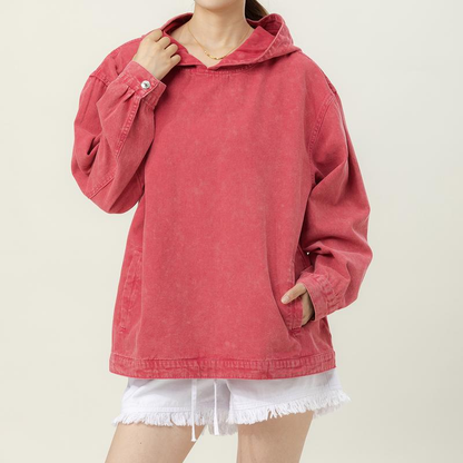 Denim Hooded Sweatshirt With