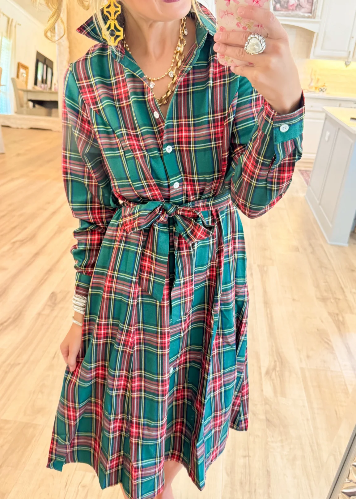 Hunter Green Multi Plaid Midi Dress