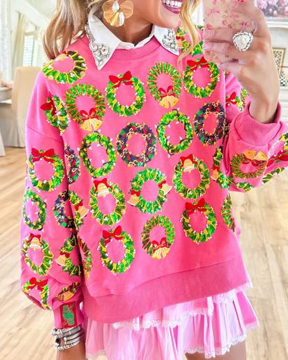 Queen of Sparkle Pink Wreath Sweatshirt