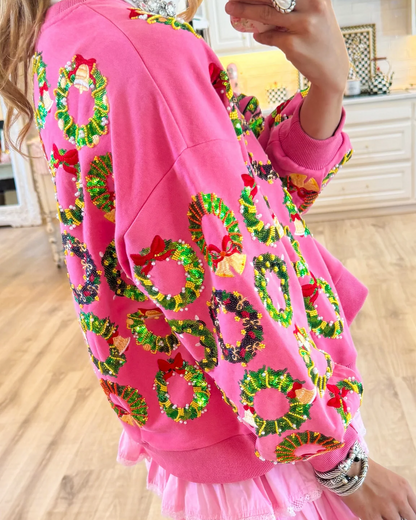 Queen of Sparkle Pink Wreath Sweatshirt