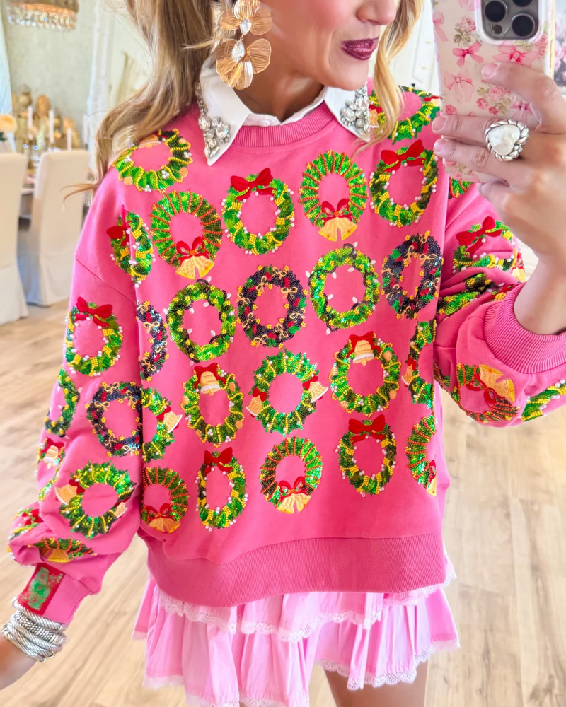 Queen of Sparkle Pink Wreath Sweatshirt