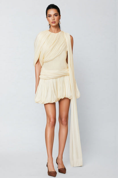 Brivam Pleated Round Neck Mini Dress