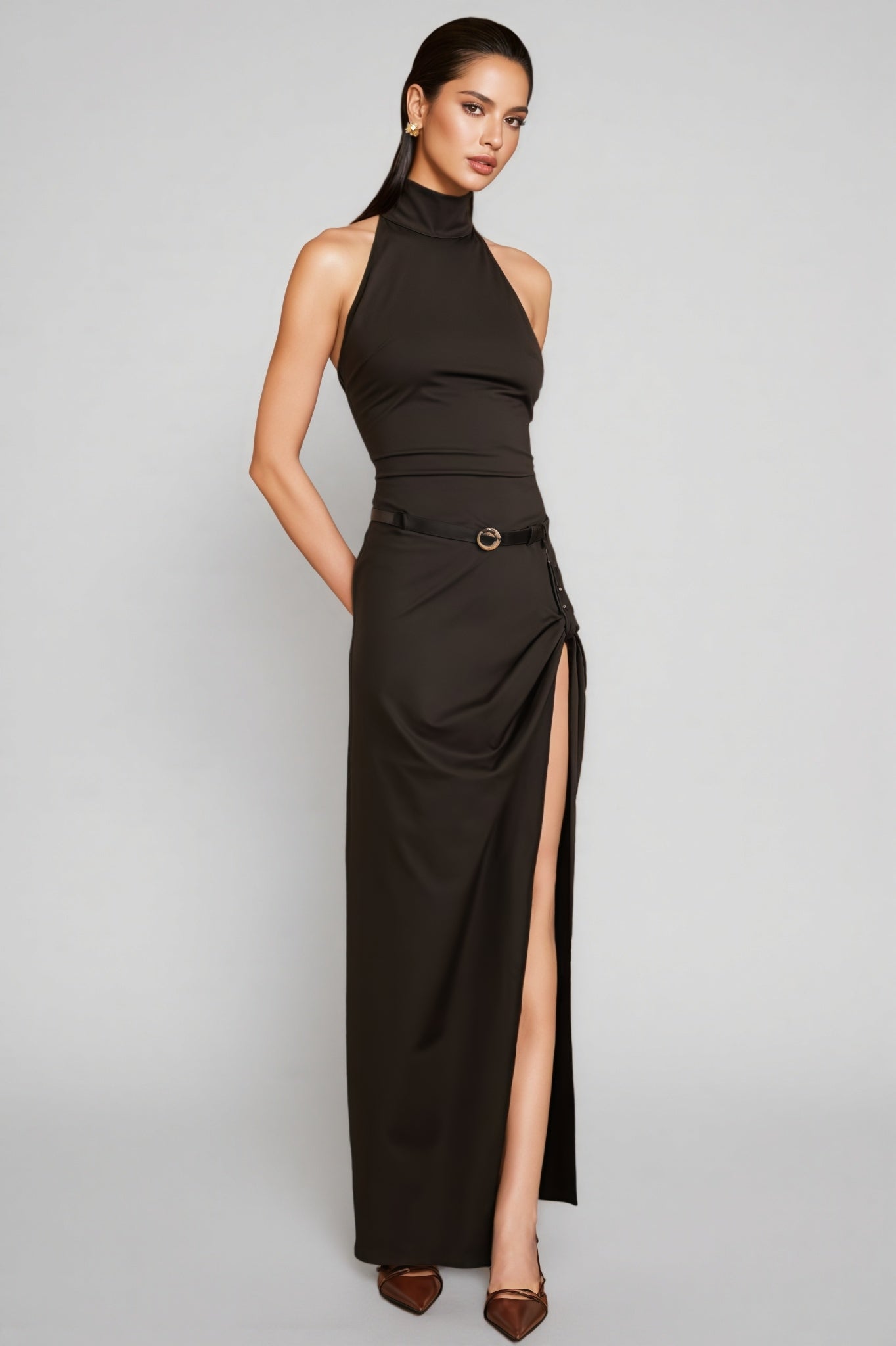 Januse Black Irregular Split Maxi Dress
