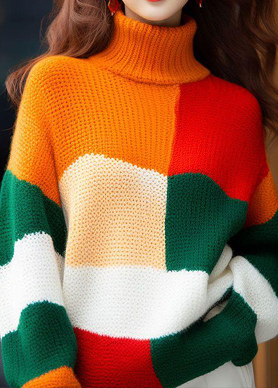 New Colorblock Hign Neck Knit Sweater Tops Spring Yy031