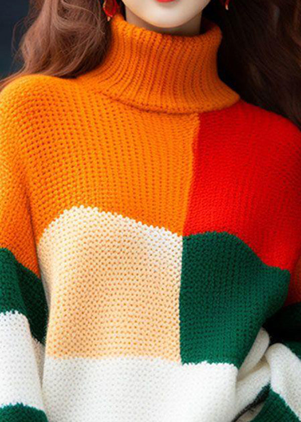New Colorblock Hign Neck Knit Sweater Tops Spring Yy031