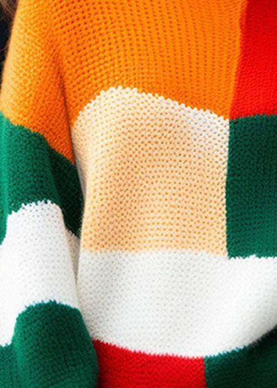 New Colorblock Hign Neck Knit Sweater Tops Spring Yy031