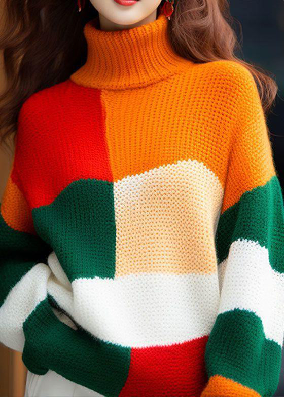 New Colorblock Hign Neck Knit Sweater Tops Spring Yy031