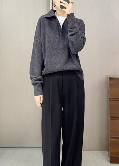 New Grey Peter Pan Collar Knit Sweater Tops Spring Ti013