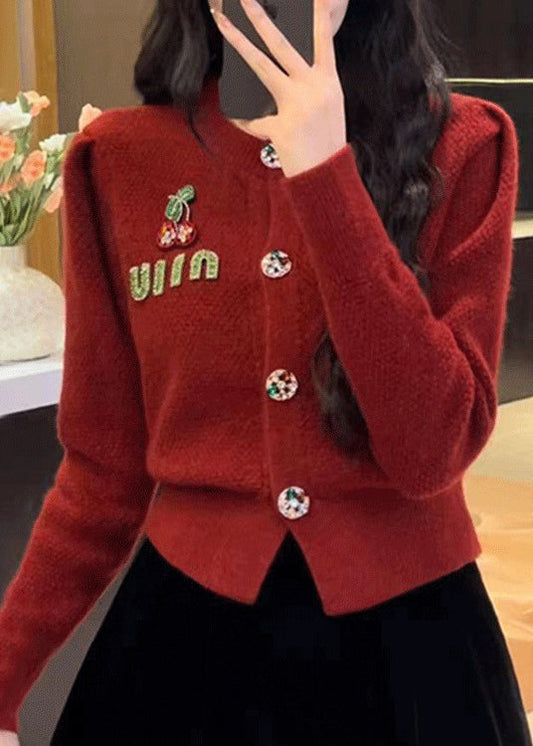 New Red O Neck Button Knit Cardigan Spring Yy013