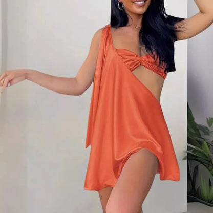 Diagonal Shoulder Mesh Mini Dress