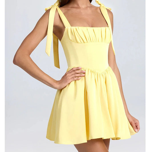 Spaghetti Strap Lace-up Mini Dress