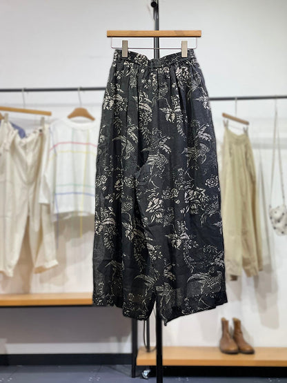 Pants Flower Vinage Wide-leg Ramie Spring