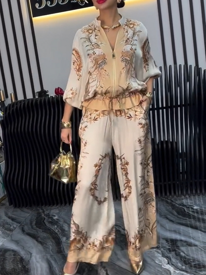 Unique Symmetrical Print Wide-leg Pant