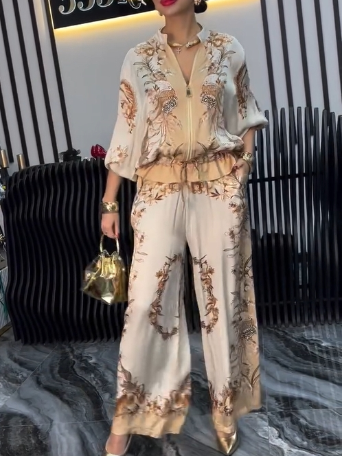 Unique Symmetrical Print Wide-leg Pant